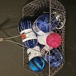 6 Skeins Sparkle Frilly - New Blue Pink Black Grey